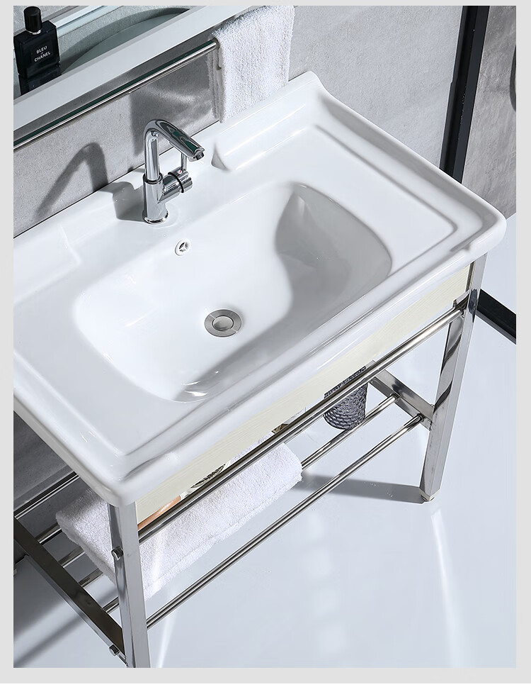 不锈钢支架落地式洗手盆阳台浴室间陶瓷洗洗漱卫生间一体台盆61cm盆