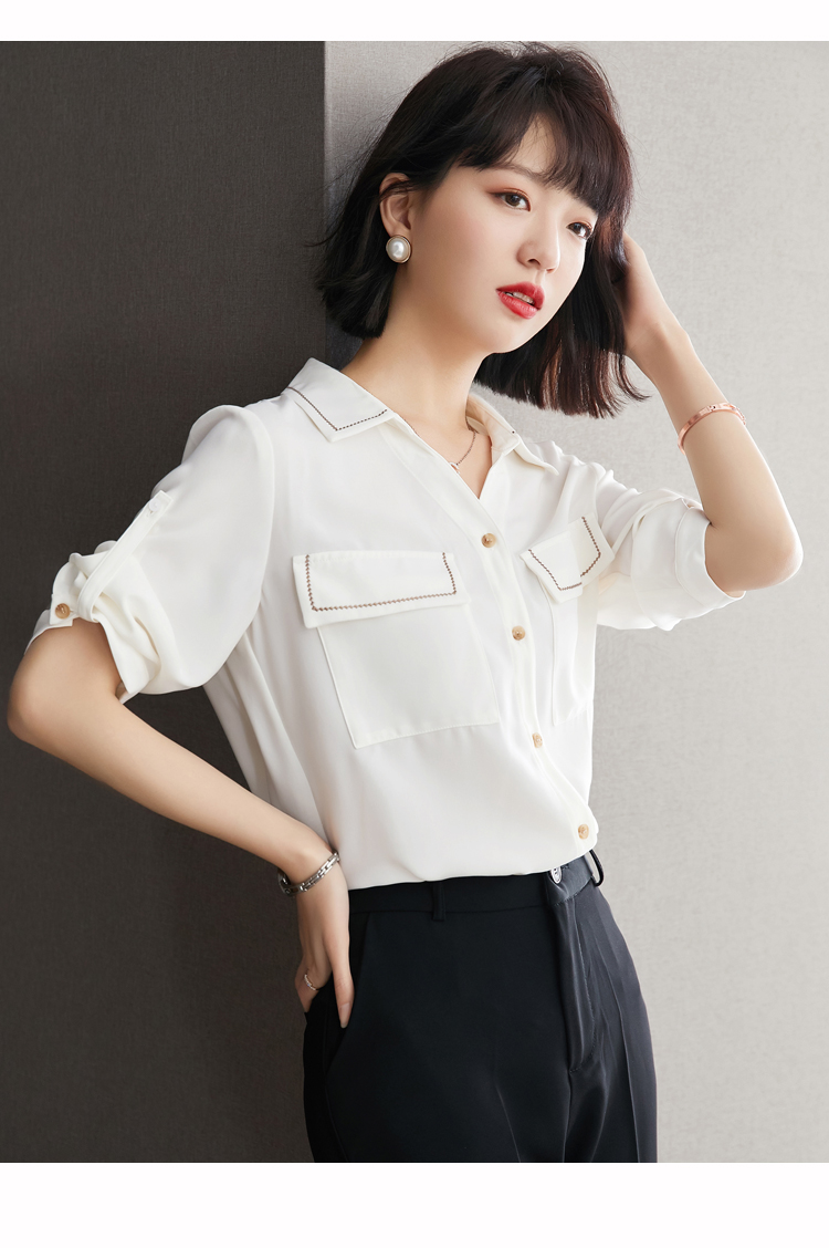 cuf香港潮牌雪纺衬衫气质短袖女装2021夏季新款时尚纯色职业上衣休闲
