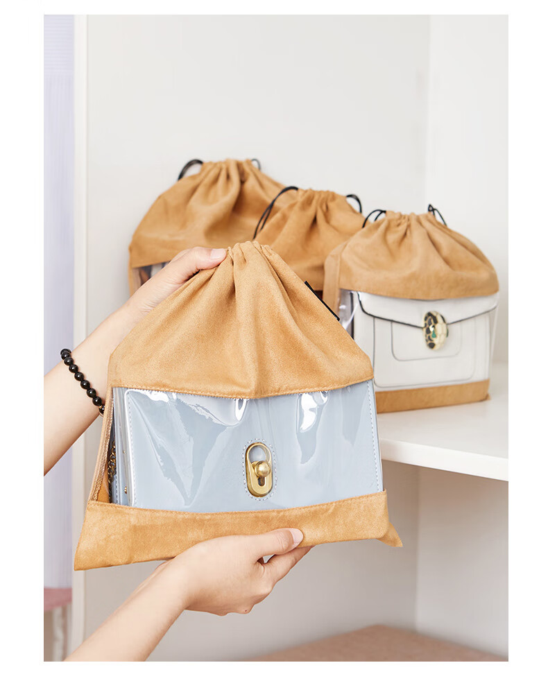 奢侈品包包收纳袋绒布包包防尘袋透明透气防潮封闭品收纳袋抽绳束口袋