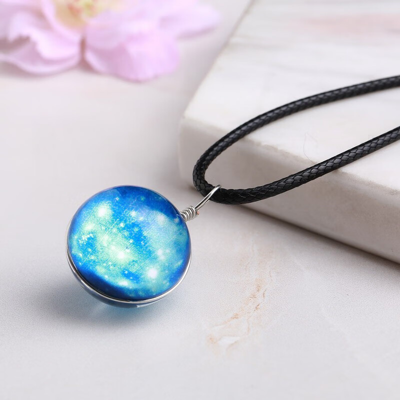 夜光情侣学生项链星空吊坠男女生日礼物水晶玻璃项链 白羊座可夜光