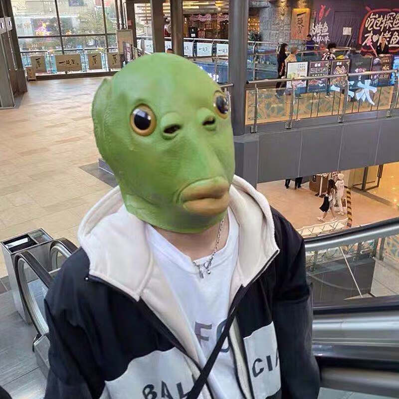 绿头鱼头套抖音绿头鱼头套面具可爱搞怪搞笑鱼头怪怪人绿色网红奔儿