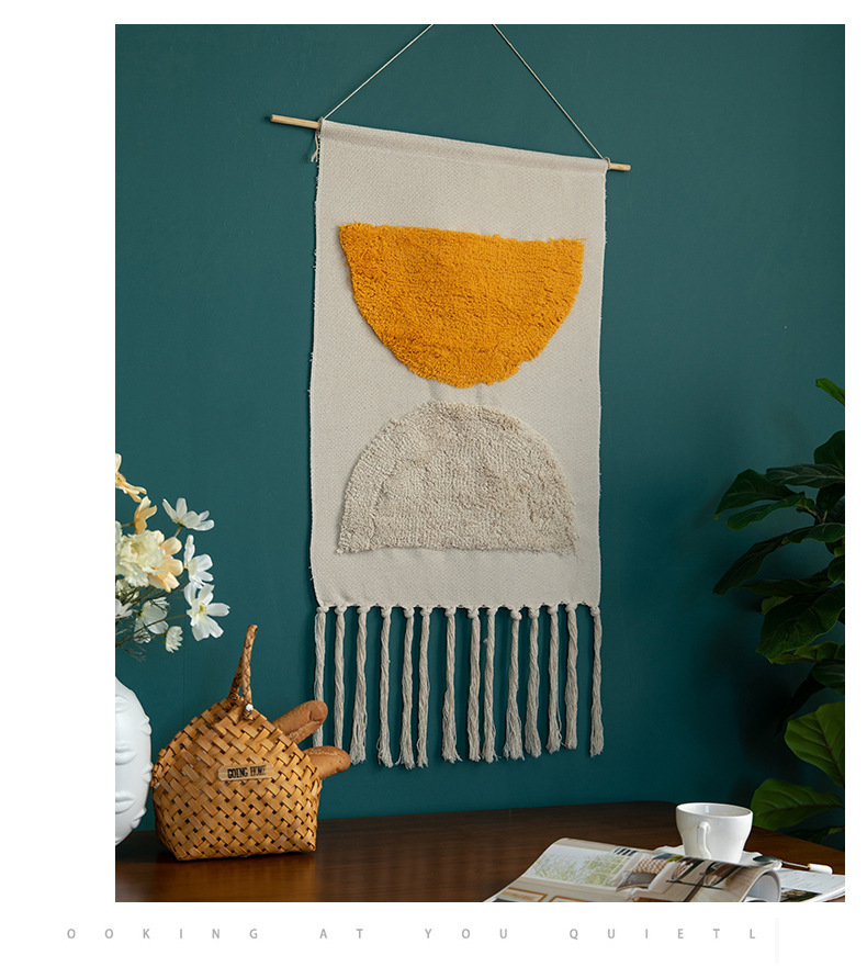 白萱壁毯墙面装饰布棉纱简约背景布手工编织棉纱挂毯家居装饰布艺挂画