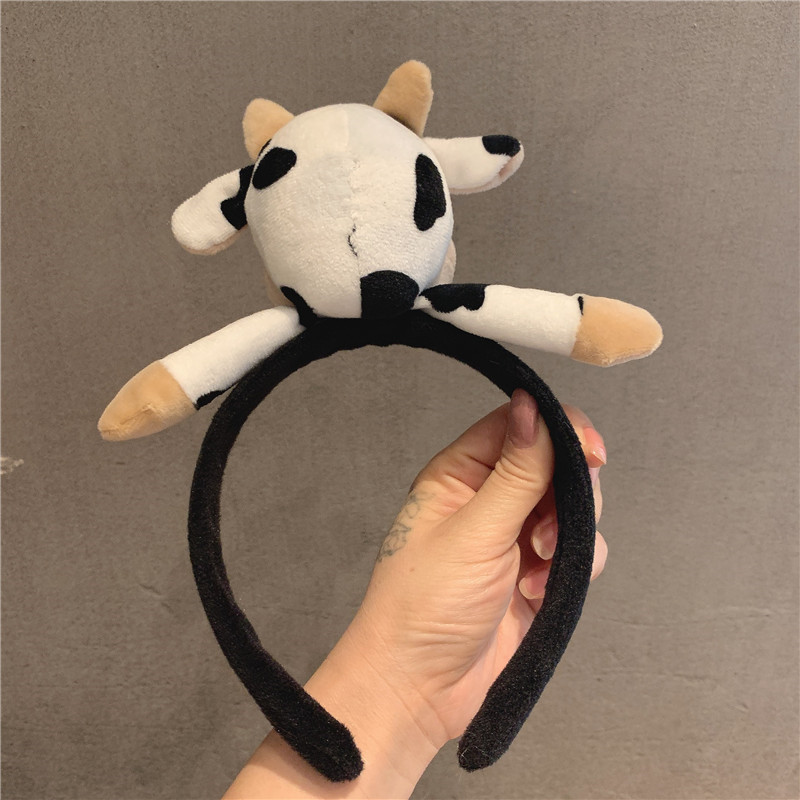 奶牛发箍防滑压发牛角造型发卡外出表演节日头饰 卡其色-卖萌奶牛发箍