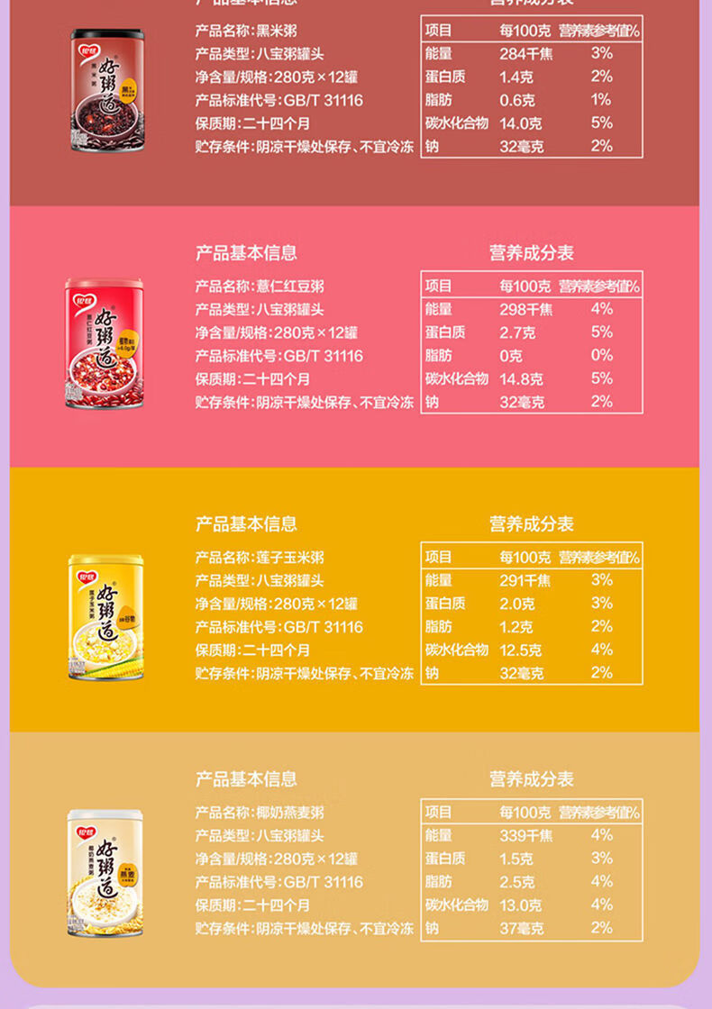 鹭好粥道 280g*12罐 八宝粥桂圆莲子八宝粥早餐粥即食整箱礼盒装 好粥