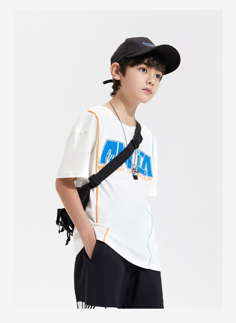 安踏童装男童短袖t恤官网旗舰2022夏装纯棉吸汗短装透气儿童短t中大童