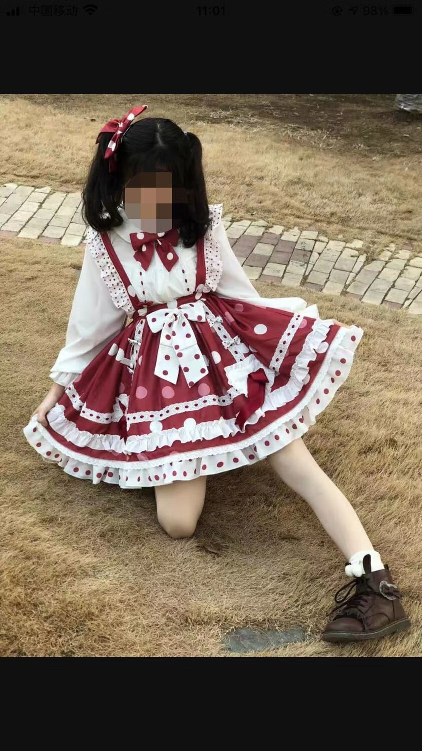 樱姬呲甜lolita裙子工厂直销日常洛丽塔sk红色半裙波点背带轻lo裙