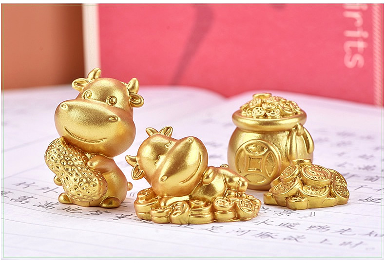 坎凌生肖金牛摆件创意树脂小动物工艺品配件装饰手工diy滴胶填充物躺