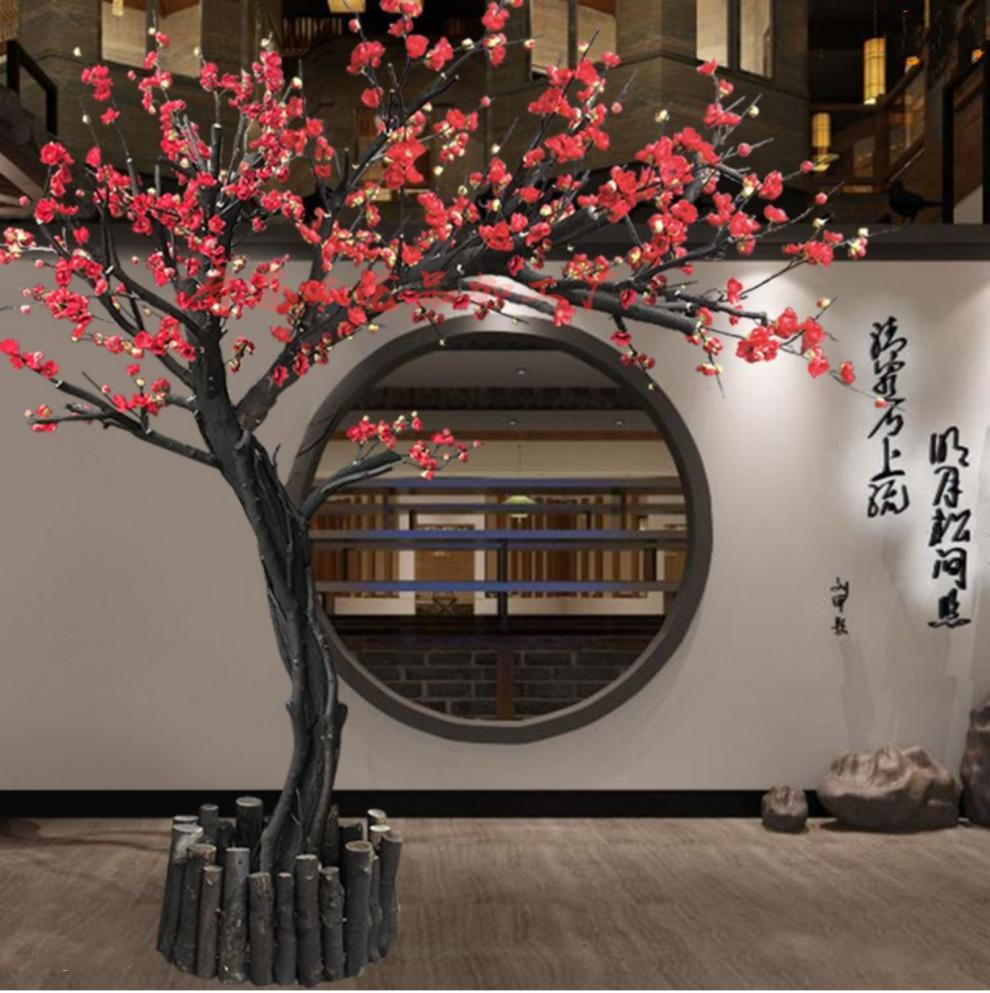 仿真假梅花树大型梅花挂壁假树酒店腊梅桃花许愿树榕树樱花婚庆装饰