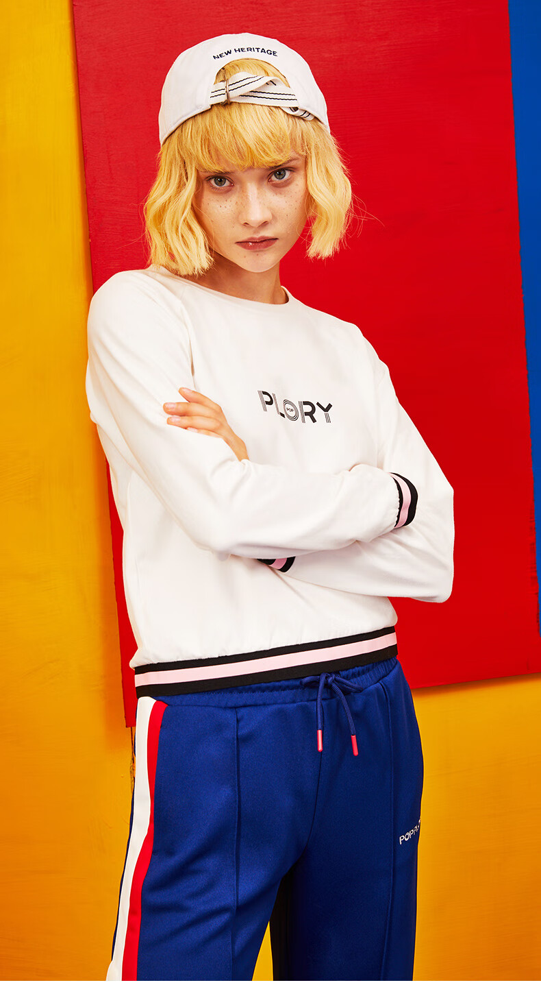 女装 t恤 plory plory衣恋eland官方集团依恋春夏新款pop女生拼接字母