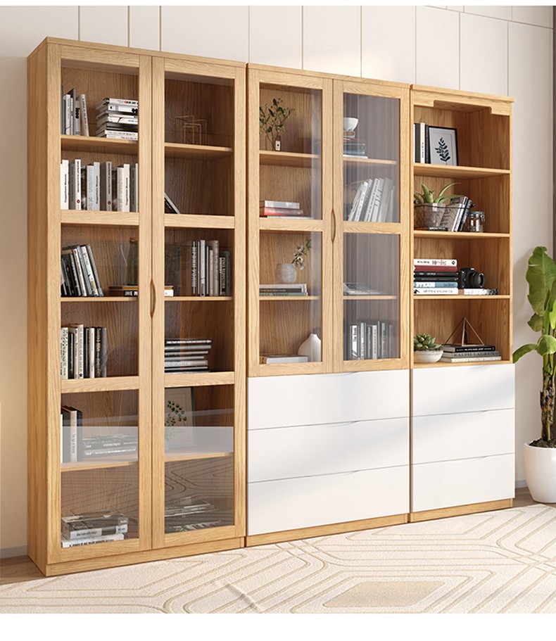 书柜 北欧书柜书架自由组合储物柜展示柜置物柜书房家具 胡桃色 三抽