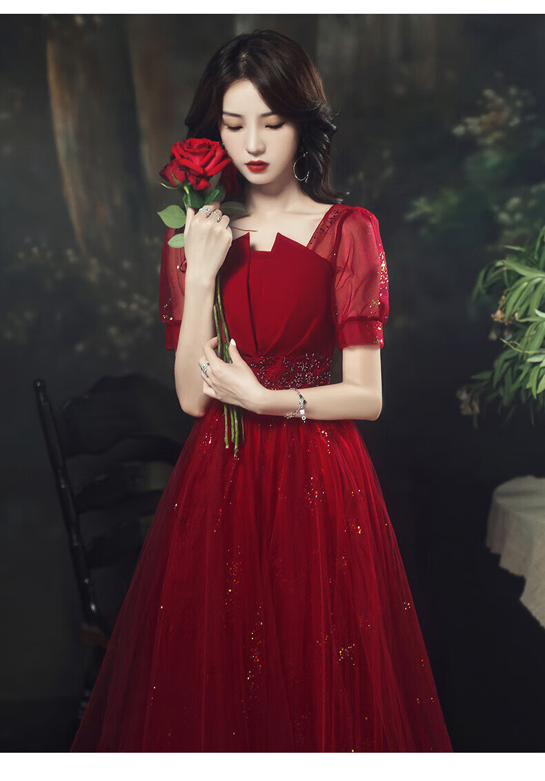 敬酒服新娘结婚2021新款红色优雅气质仙气答谢宴晚礼服纱裙女秋季适用