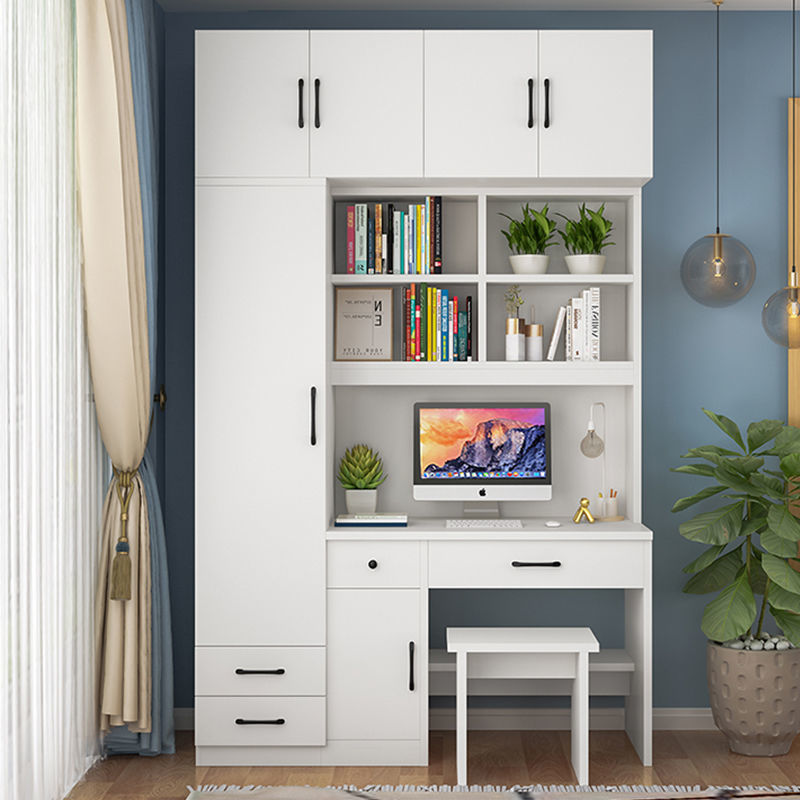 华岭书桌带衣柜欧式多功能组合书架学生写字台一体连体书桌衣柜12单门
