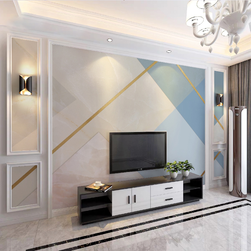 墙壁纸蓝色影视墙壁画不规则简单图案背景墙布18d超浮雕丝绢布平方米
