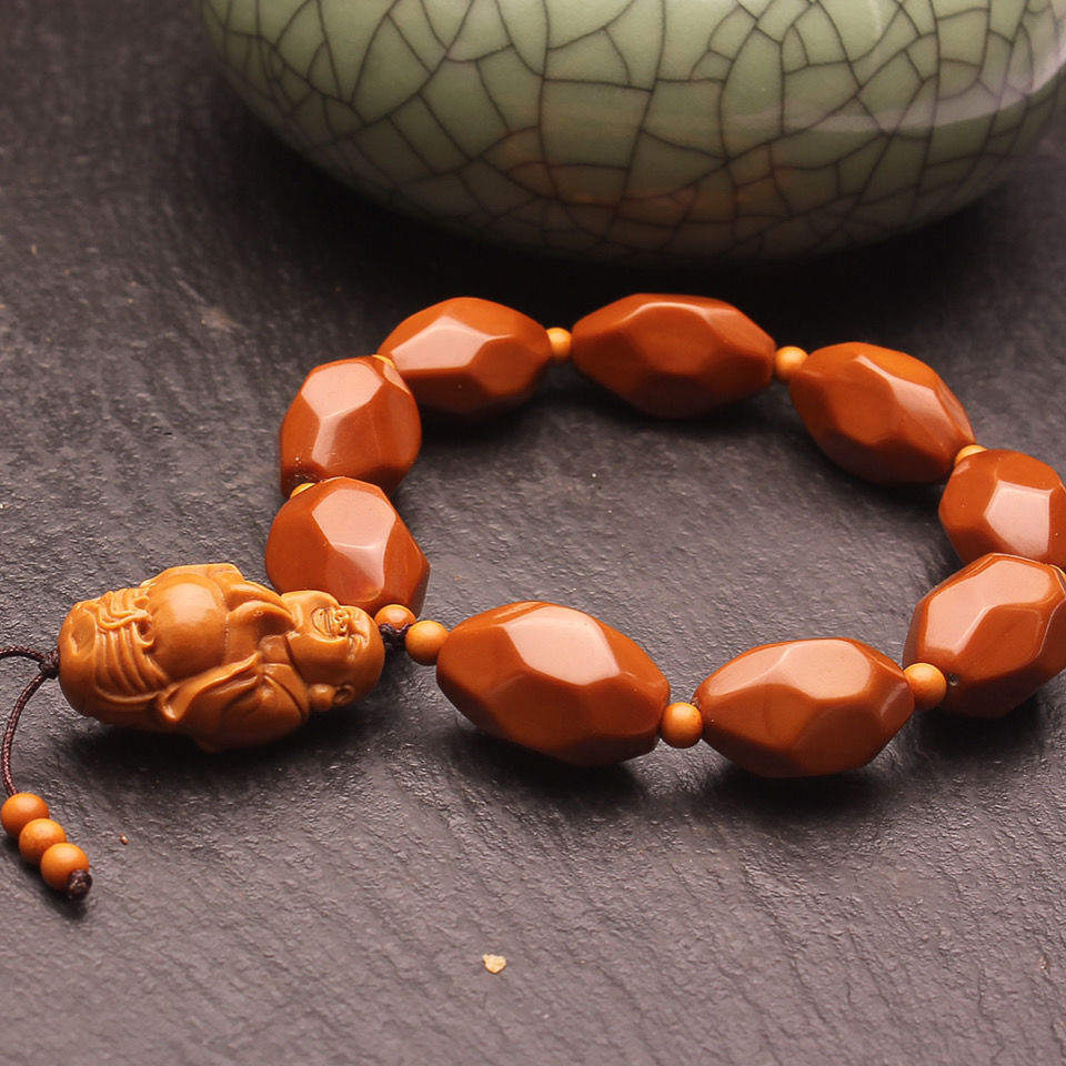 时尚配饰橄榄核雕刻手串手工制作手串手链钻石面手串雕刻吊坠弥勒生日