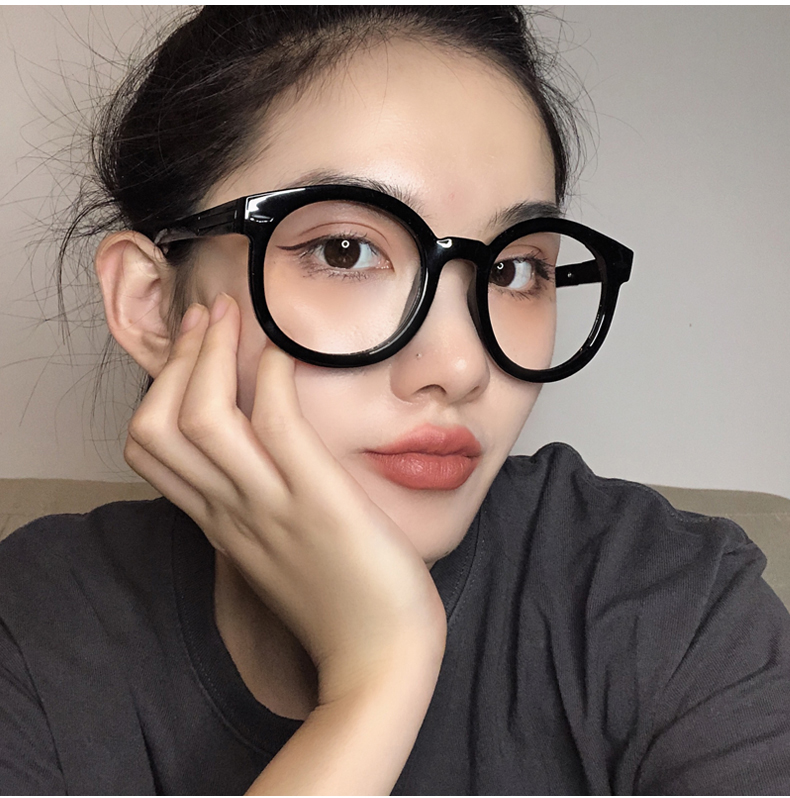 rnrn网红黑框眼镜女复古素颜粗镜框大框圆脸显瘦潮平光眼睛近视眼镜架