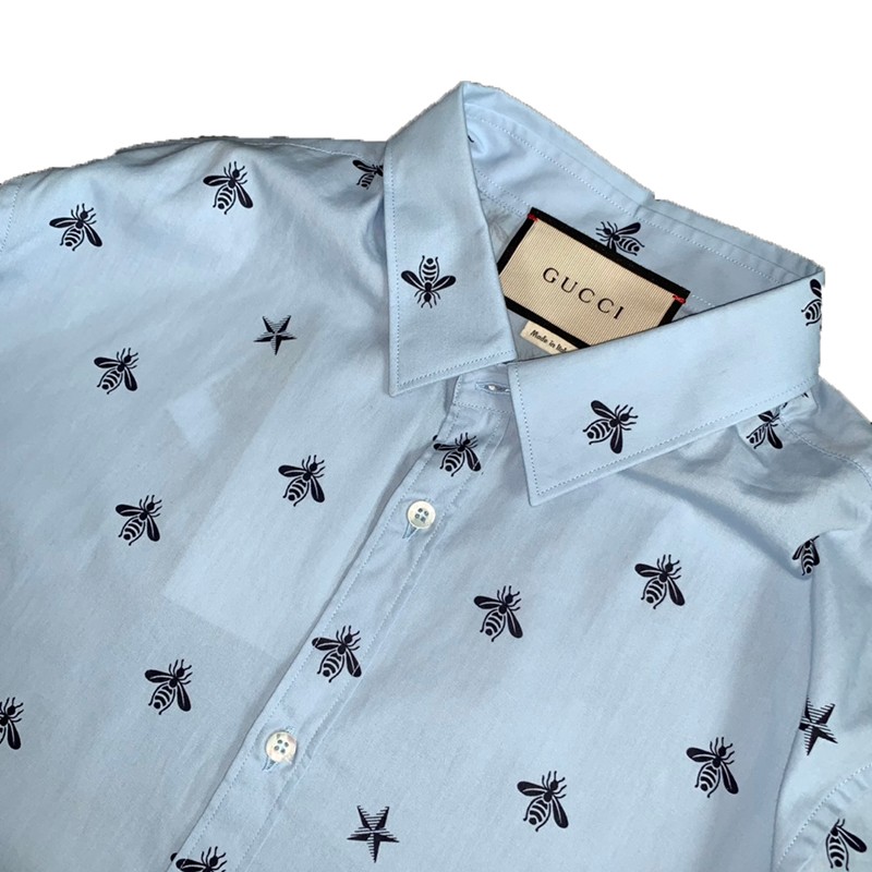 gucci古驰男士蓝色小蜜蜂衬衣ay浅蓝色38
