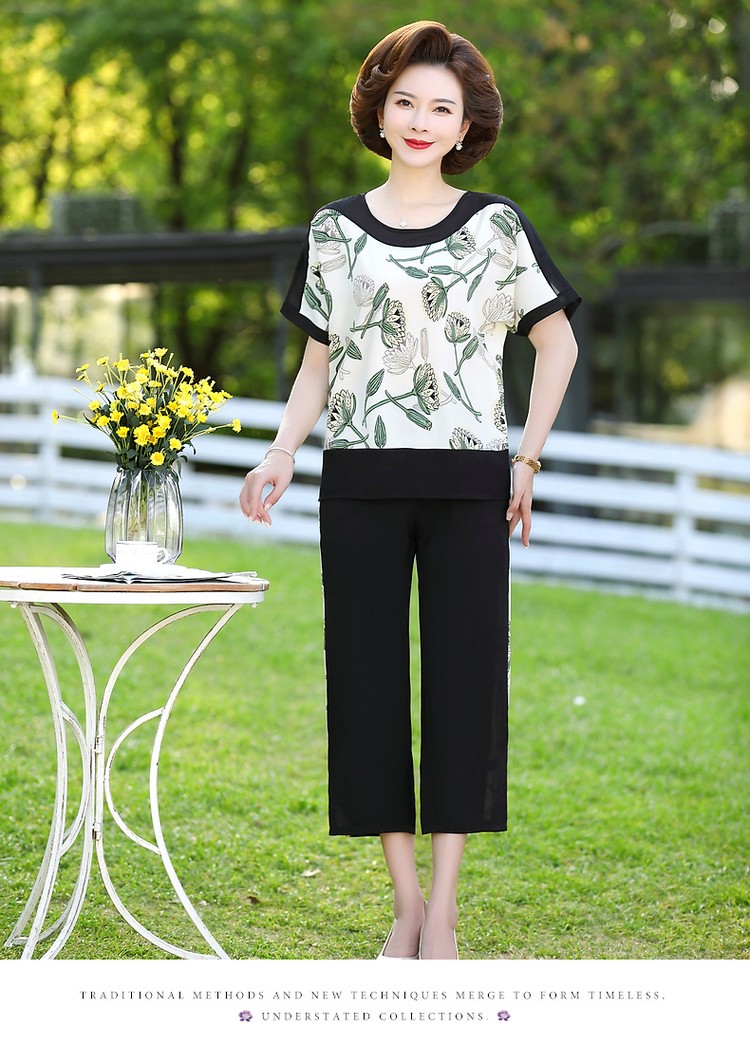 QIUFULUO Mom's Summer Loose Stylish Outfit Set, Middle-Aged And Elderly Women's High-End Clothing for Ages 50-80, Breathable Casual Wear 18