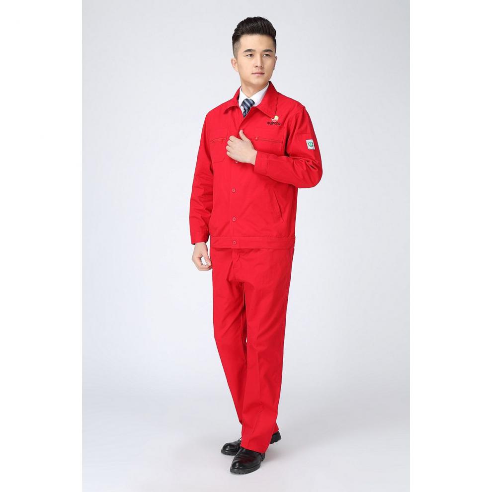 大红工作服中国石油工作服电焊气劳保服油田工c红色175单层扣子有标