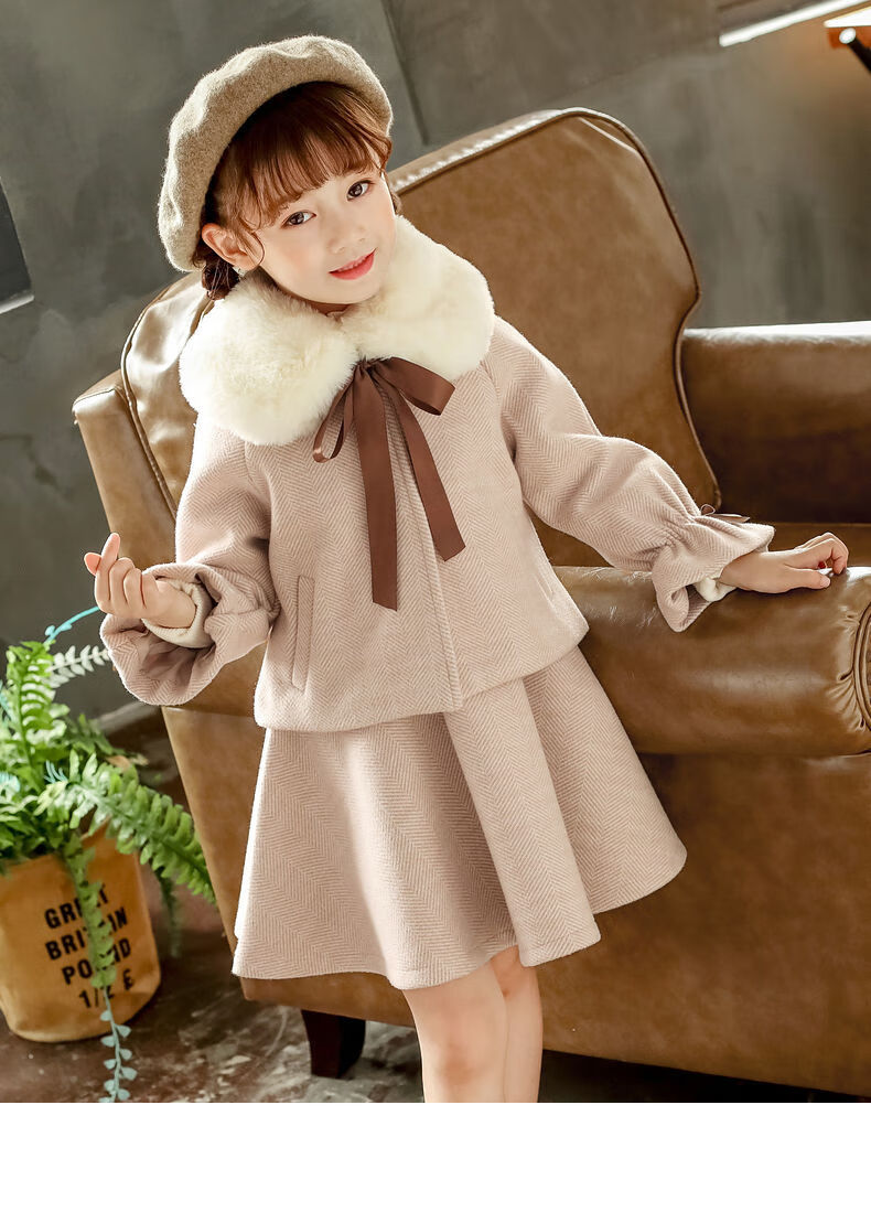 适合3-14岁小女孩冬天穿的女童冬装套装裙小女孩韩版洋气连衣裙中大童