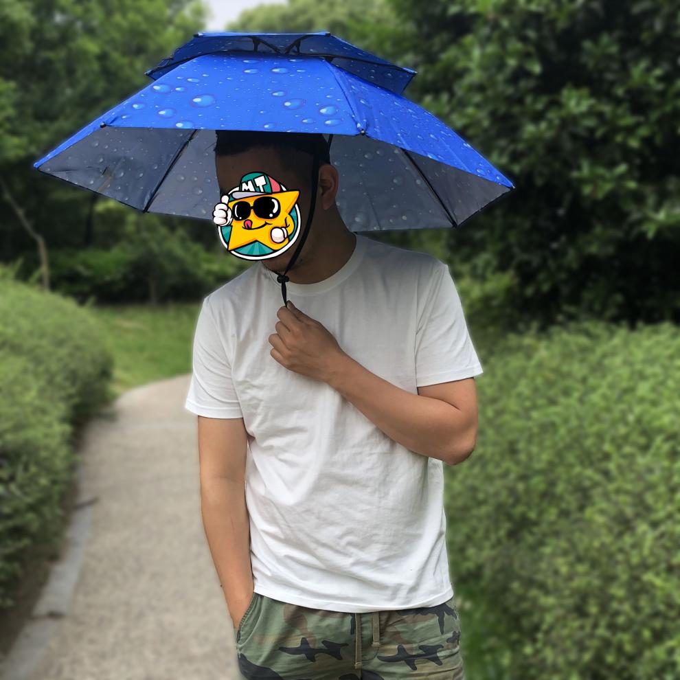 采茶伞头顶伞 伞帽防风钓鱼斗笠双层头戴式遮阳雨伞户外垂钓防晒头顶