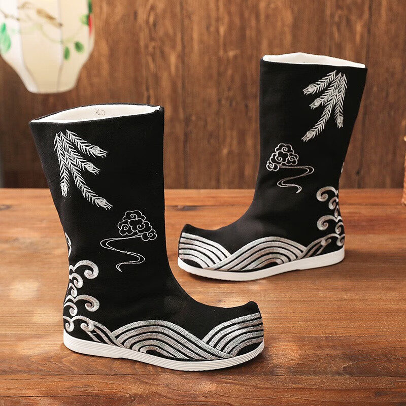 古风鞋子男武侠古装汉服古风靴皂靴cos皂靴男女同款长靴平跟翘头布靴