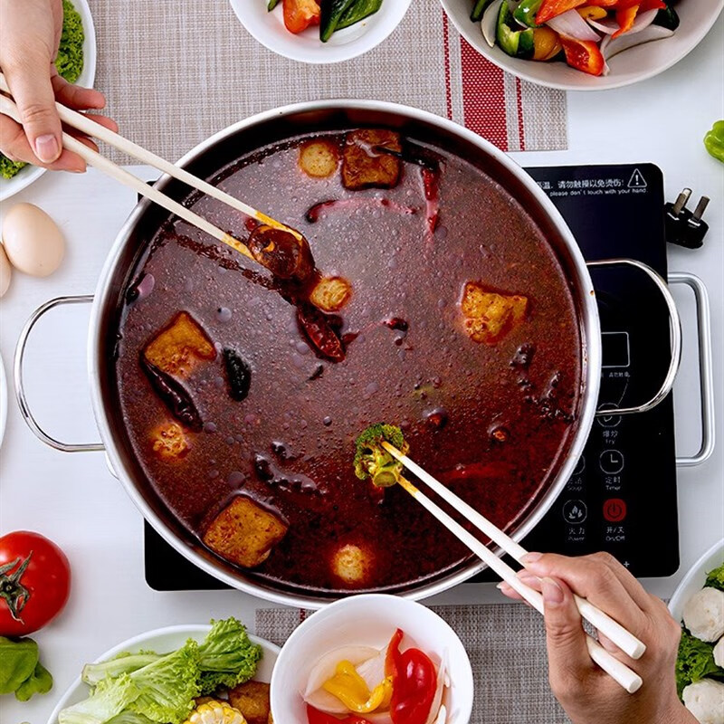 凌丰火锅304不锈钢火锅锅家用汤锅火锅j盆打边炉电磁炉火锅锅加厚3085