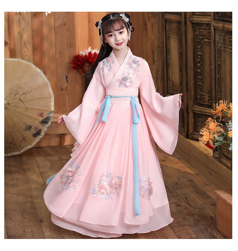 儿童汉服女童古装超仙小学生古代服装樱花儿童汉服女童公主古装仙女小