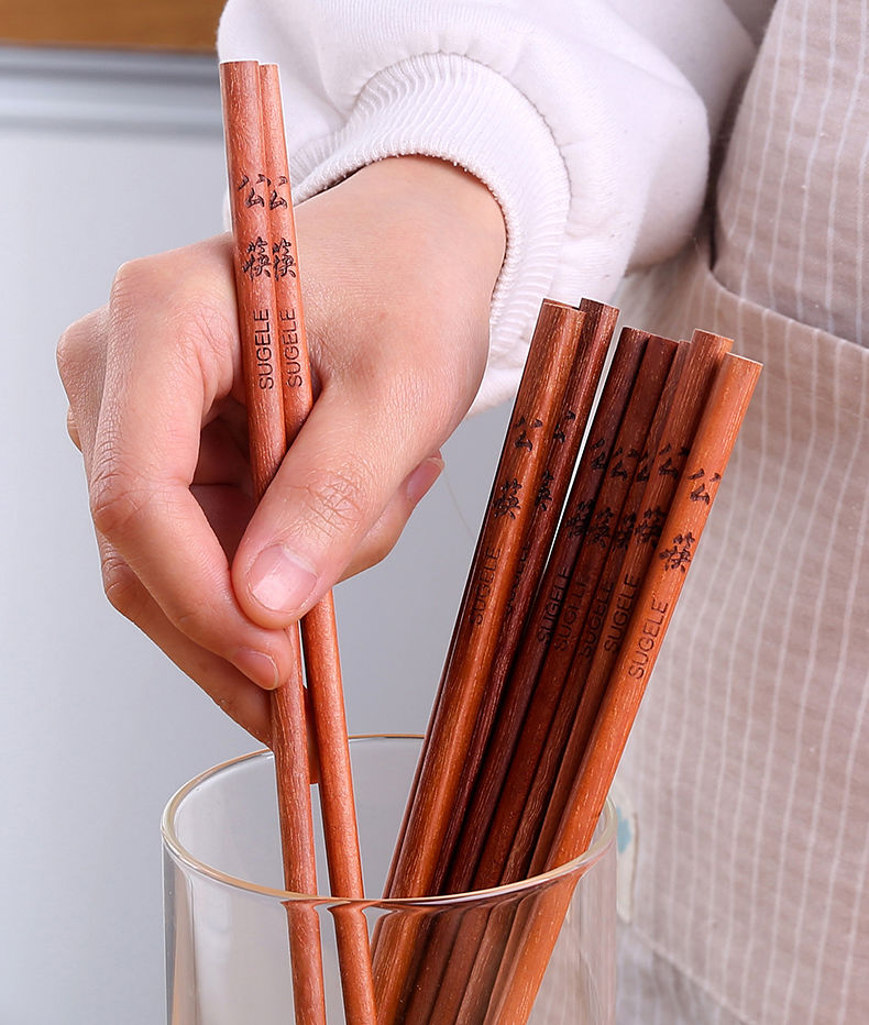 分餐公筷不发霉防霉防滑筷子家用套装木质加长筷子餐具4双装鸡翅木25