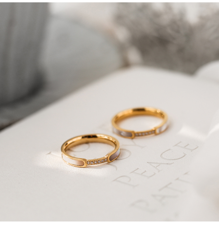 游走岁月不掉色冷淡风水晶工形白贝壳贝母戒指女小众轻奢潮精致不掉色