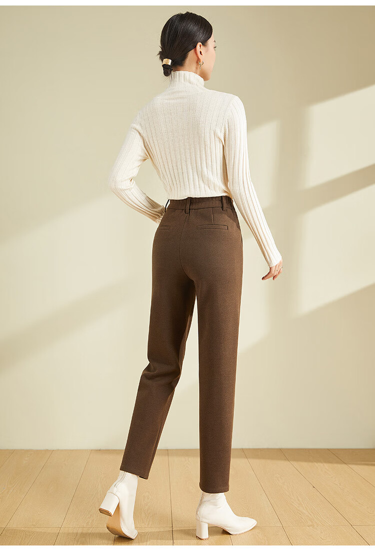 梦舒雅 咖啡色裤子女2022秋季新款高腰休闲毛呢西装裤秋冬宽松烟管裤