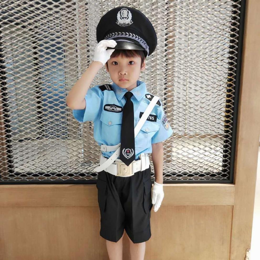 粉欢 特种警察儿童服装幼儿园小学生小交警儿童黑猫警长演出服表演