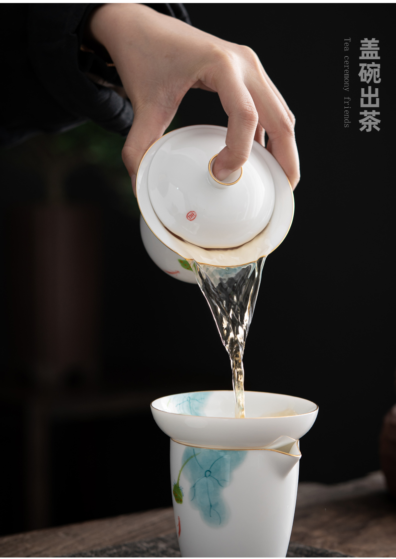 fw手绘陶瓷功夫茶具套装家用客厅办公室手抓泡茶壶盖碗茶杯公道杯品茗