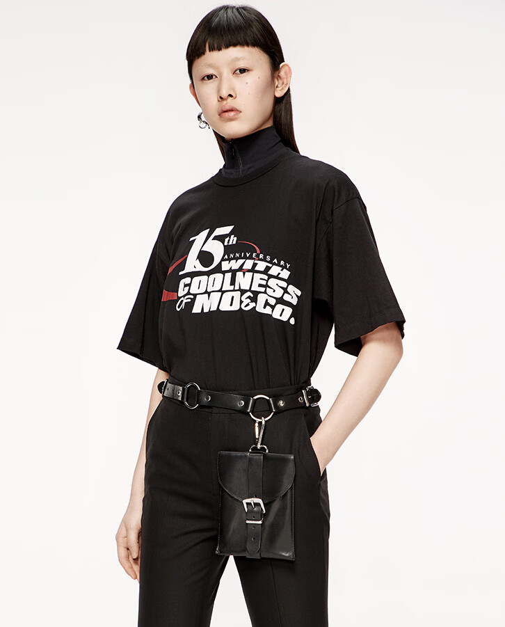 moco春秋季15周年短袖撞色满印打底纯棉肤t恤女摩安珂 本白色 m/165