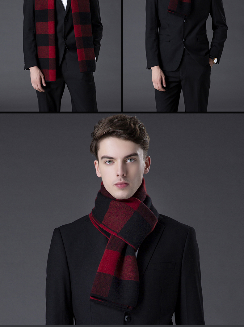 比雅缇莎品牌 羊绒围巾男冬季男士韩版潮百搭商务简约保暖羊毛针织