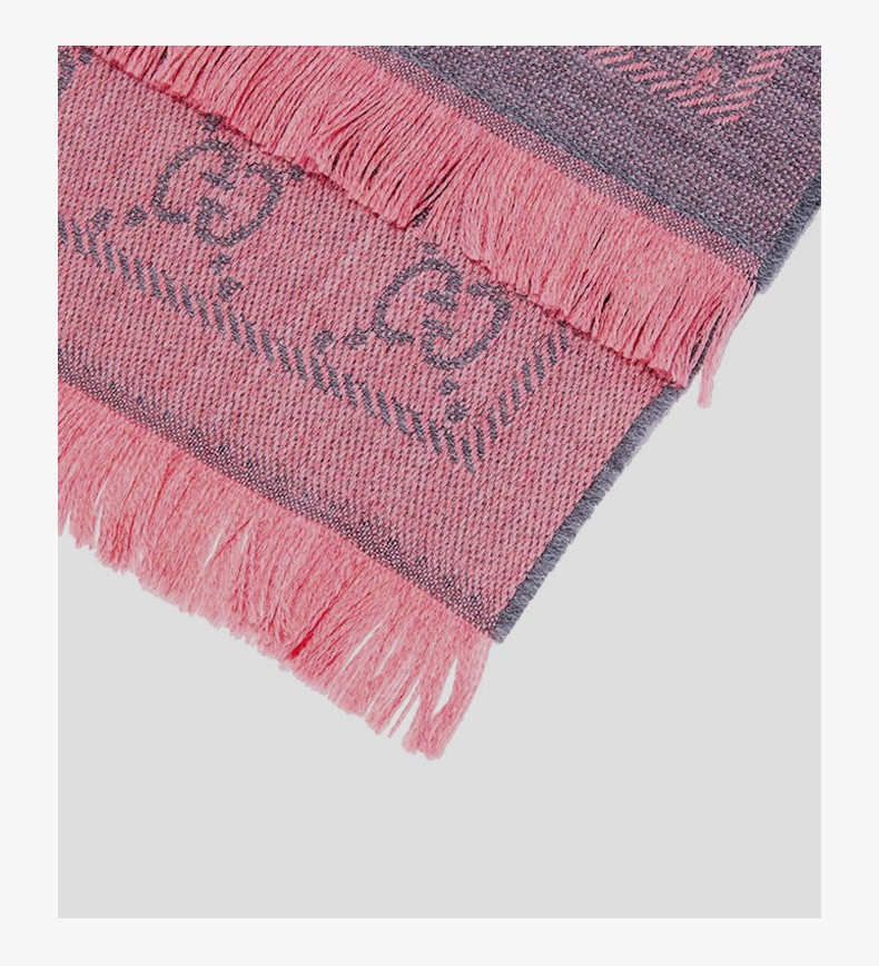 gucci古驰gucci围巾男女同款经典双g提花流苏边针织羊毛围巾米色拼色