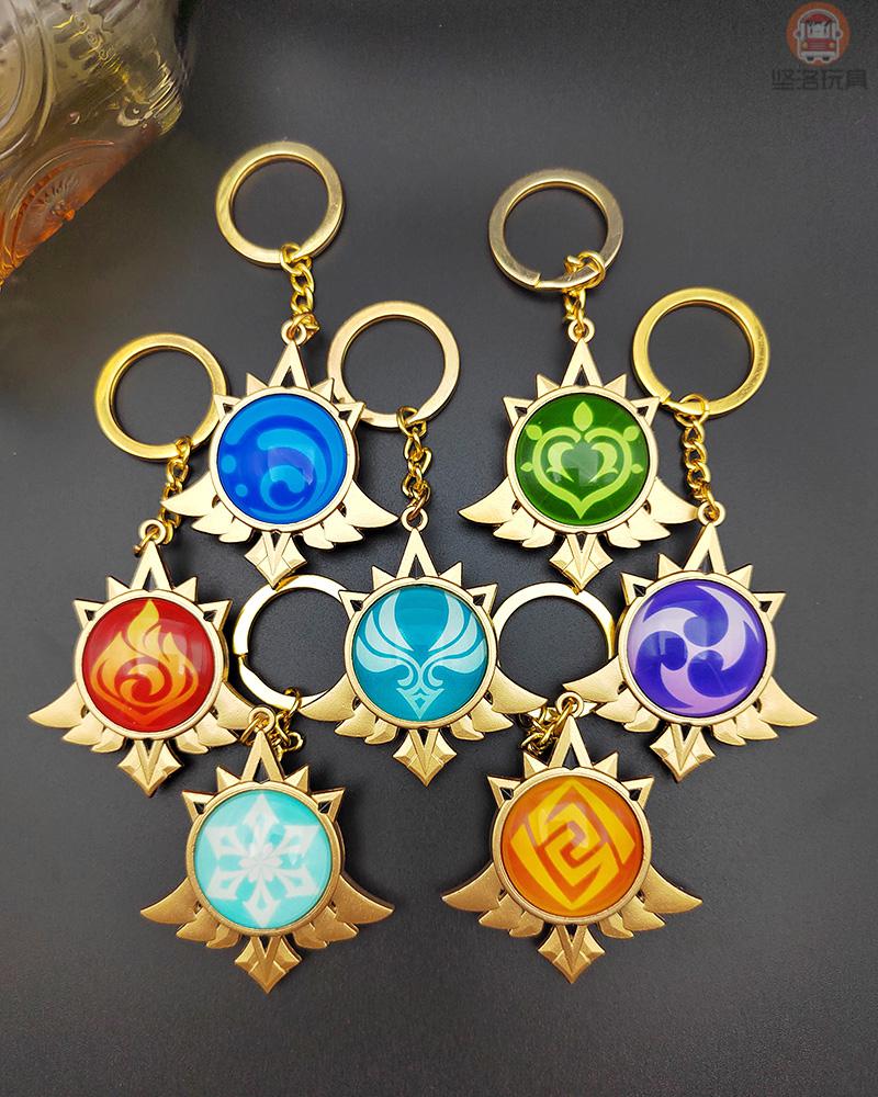 原神神之眼 神之心稻妻璃月火系神之眼发光挂件金属玻璃钥匙扣温迪