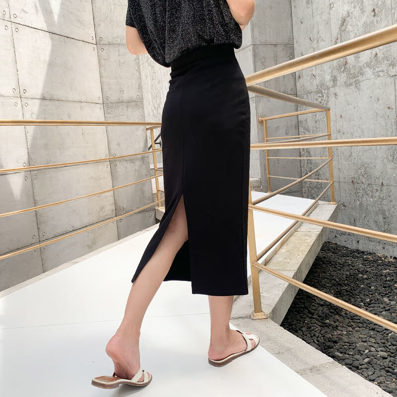 半身裙女裙子春夏季后开叉韩版半身裙女2021新款款开叉黑色后开叉夏季