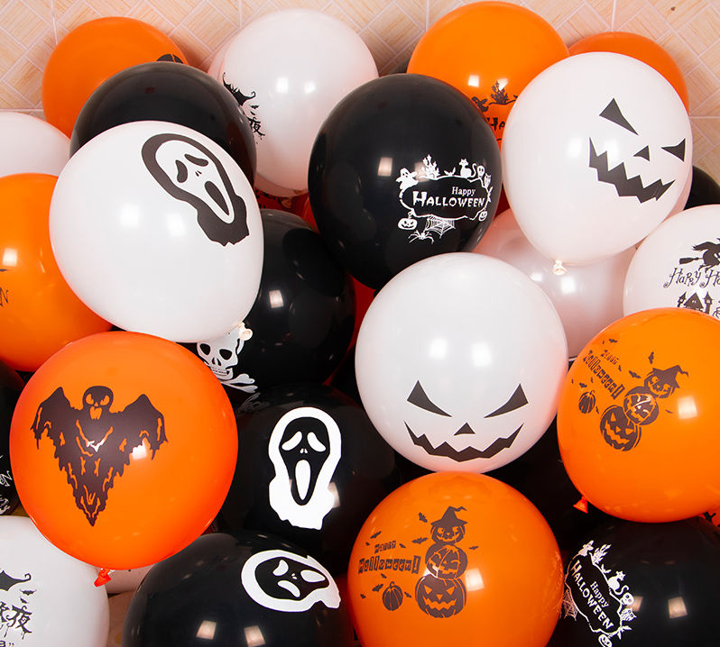 精选万圣节恐怖气球加厚橙黑色南瓜幼儿园酒吧商场鬼屋场景布置道具