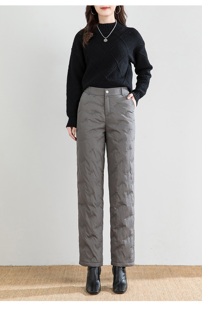 羽绒裤女冬外穿加绒加厚2021年新款高腰时尚白鸭绒宽松直筒裤棉裤灰色