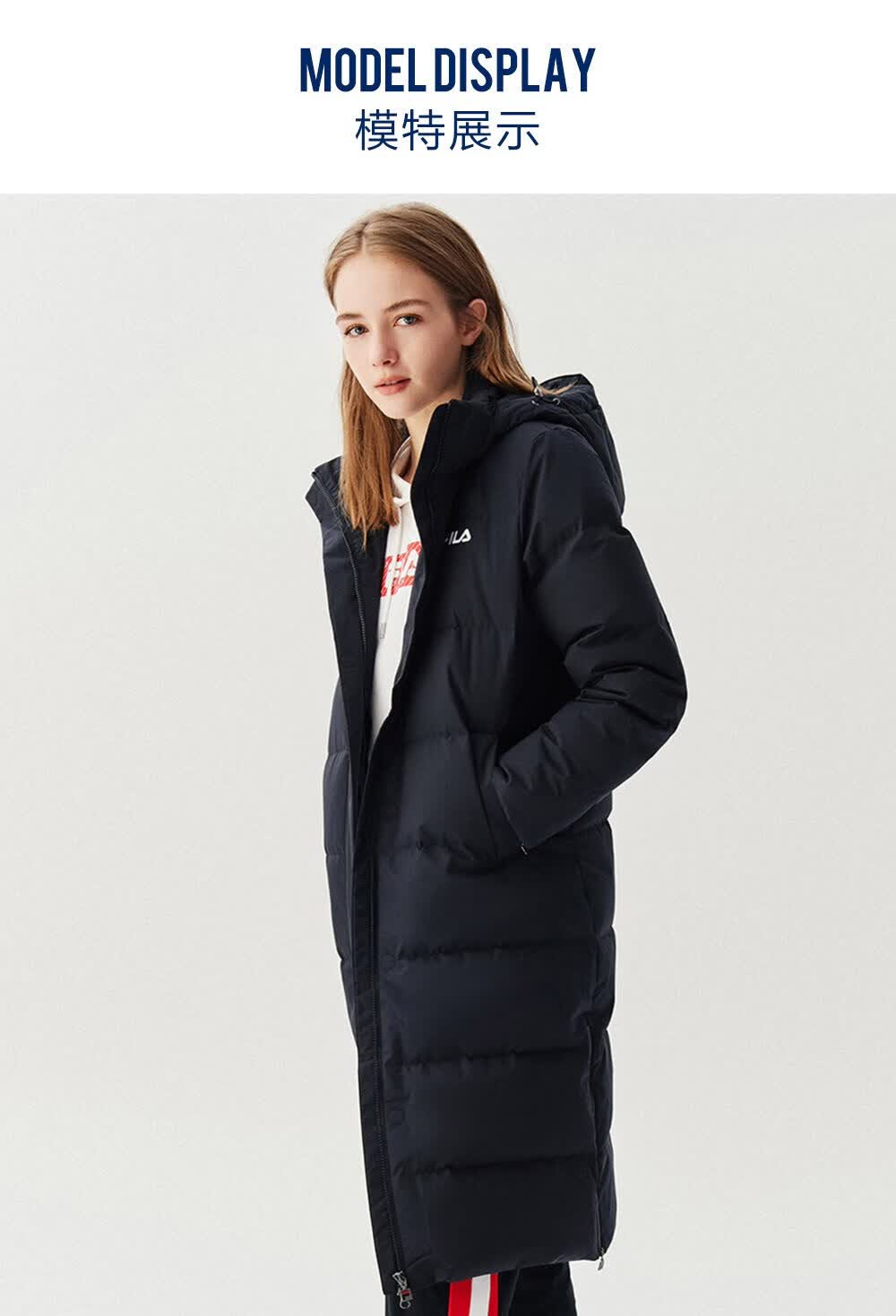 fila 斐乐官方运动服冬季保暖防风时尚休闲中长款女同款外套 标准白