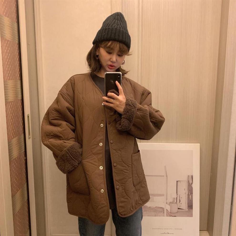 高品质秋冬棉服女2021棉袄chic复古拼接保暖棉衣波浪纹棉服外套潮商场