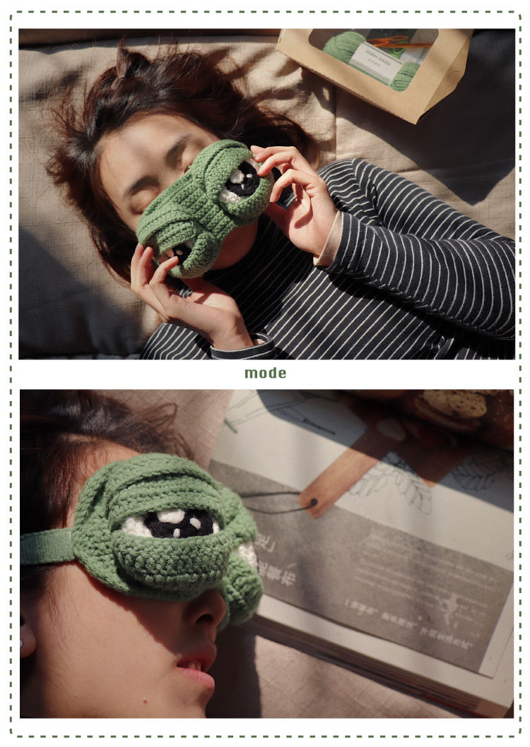 青蛙眼罩学生钩针毛线网红款搞怪编织创意礼物军绿色青蛙眼罩材料包