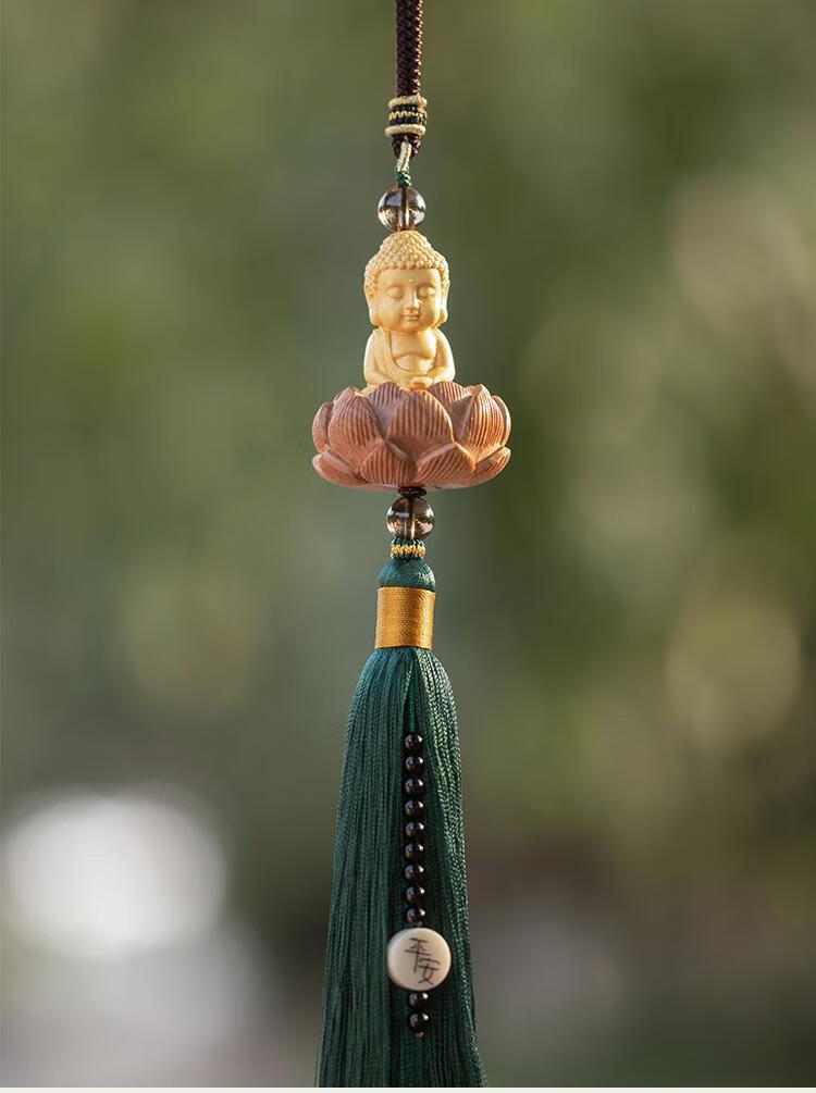 创意黄杨木佛佑一生汽车挂件车内吊饰品莲花平安车载后视镜吊坠礼小佛
