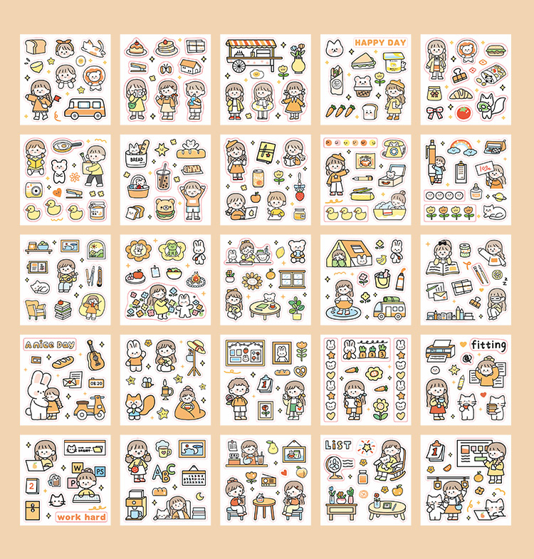 手帐贴纸一本 手账贴纸册套装100张可爱卡通少女心手帐人物装饰小图案