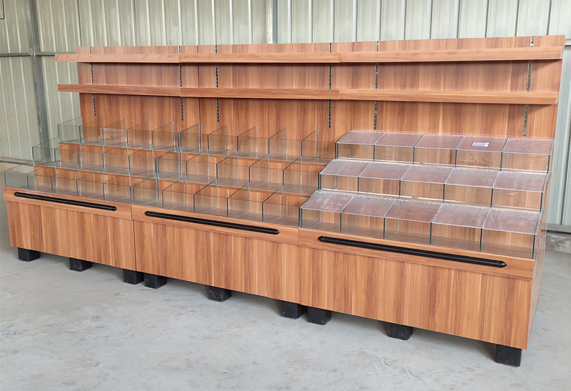 零食货柜实木展示柜定做实木超市干果货架展示架五谷杂粮展柜果台阶