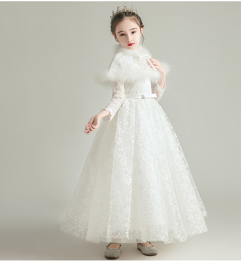 咕菲猫高端花童婚礼小女孩礼服公主裙女童主持人长袖儿童钢琴演出服