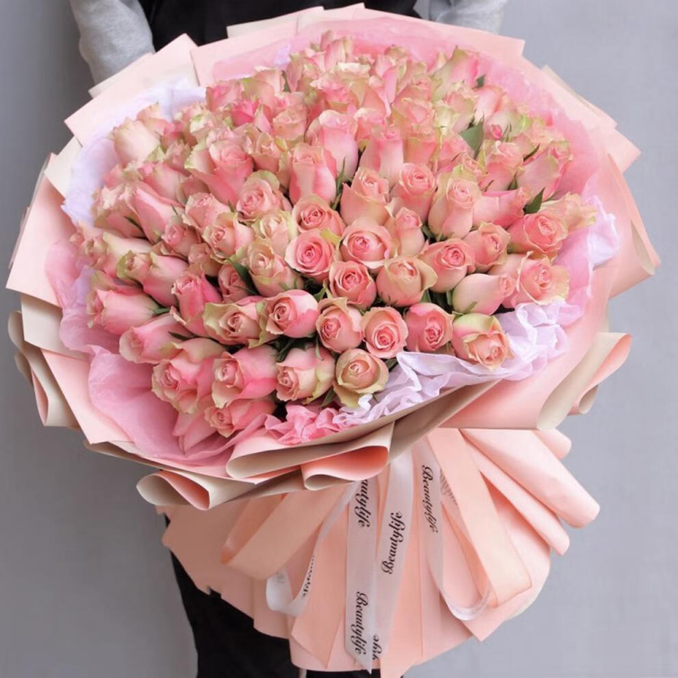 鲜花 同城配送99朵粉玫瑰花束女友老婆生日求婚表白礼物上海深圳无锡