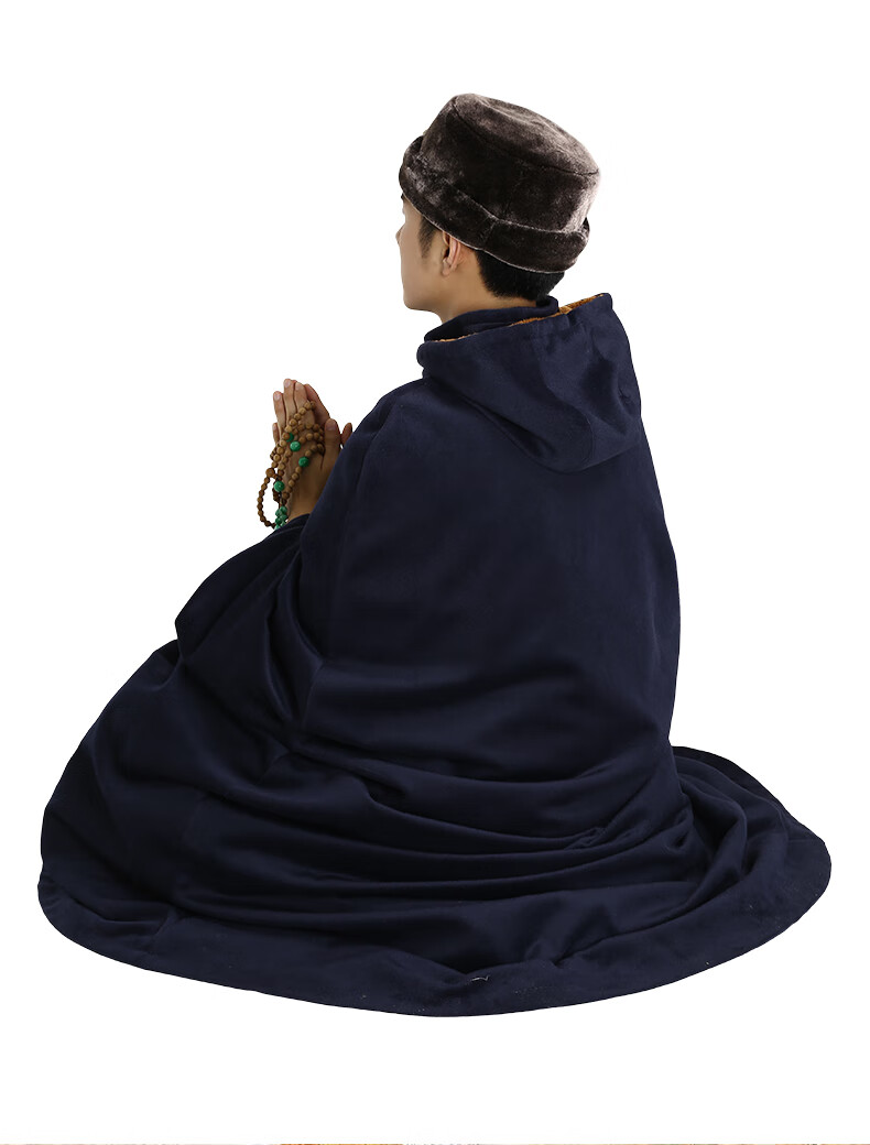 防寒服冬装毛绒打坐披风寒冬斗篷连帽禅修披风大衣居士