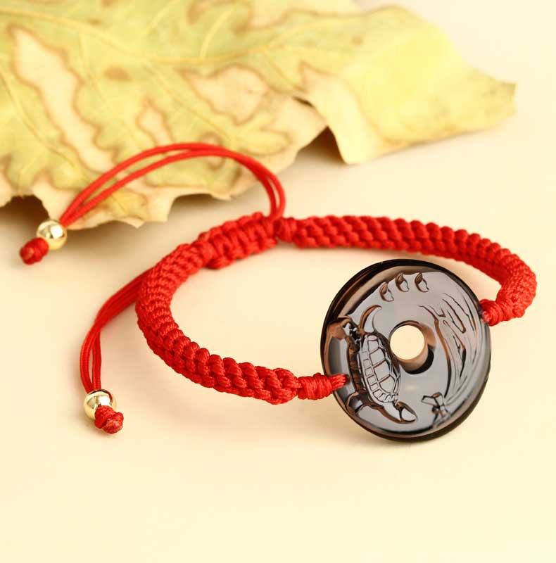 增庆堂神龟向禄红绳手链 属鸡牛猴生肖吉祥物黑曜石水晶平安饰品 乌金