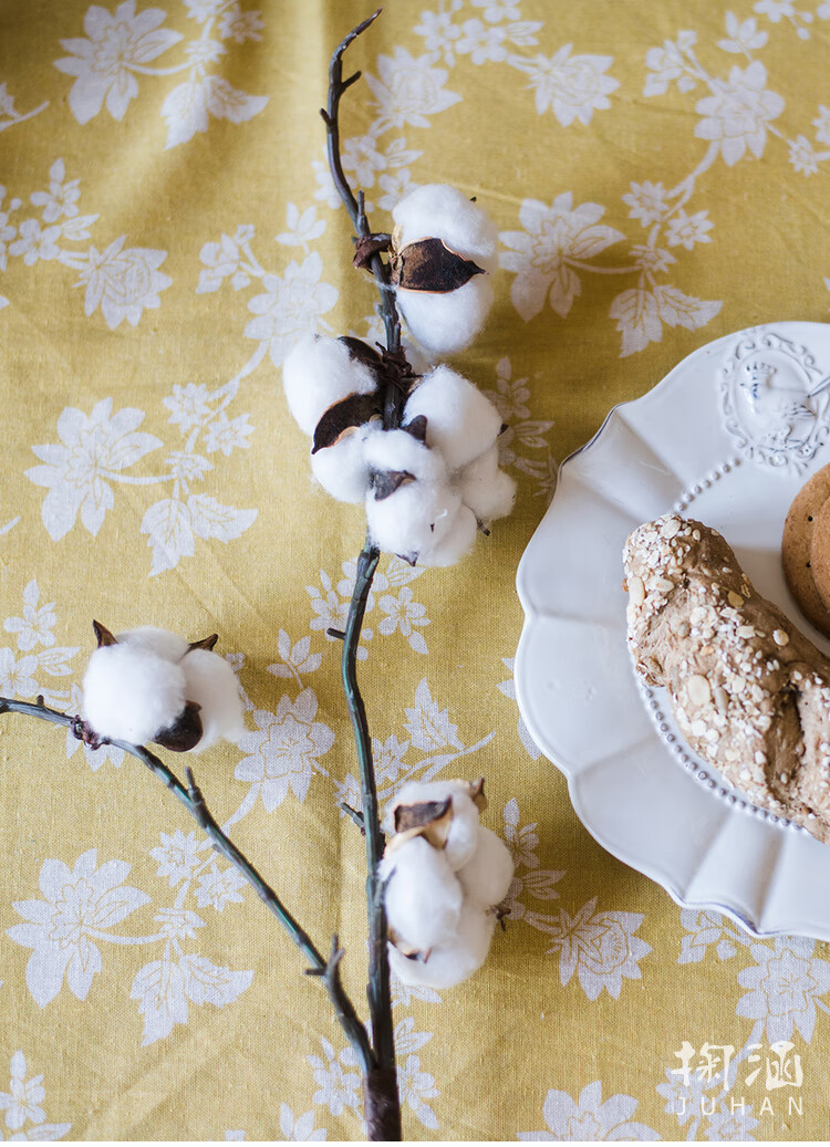 掬涵 天然棉桃仿真棉花枝花艺套装场景搭配道具ins杂货干花 黑釉花壶